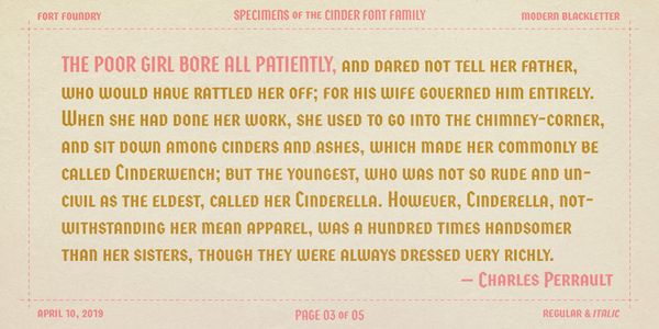 Card displaying Cinder typeface in various styles