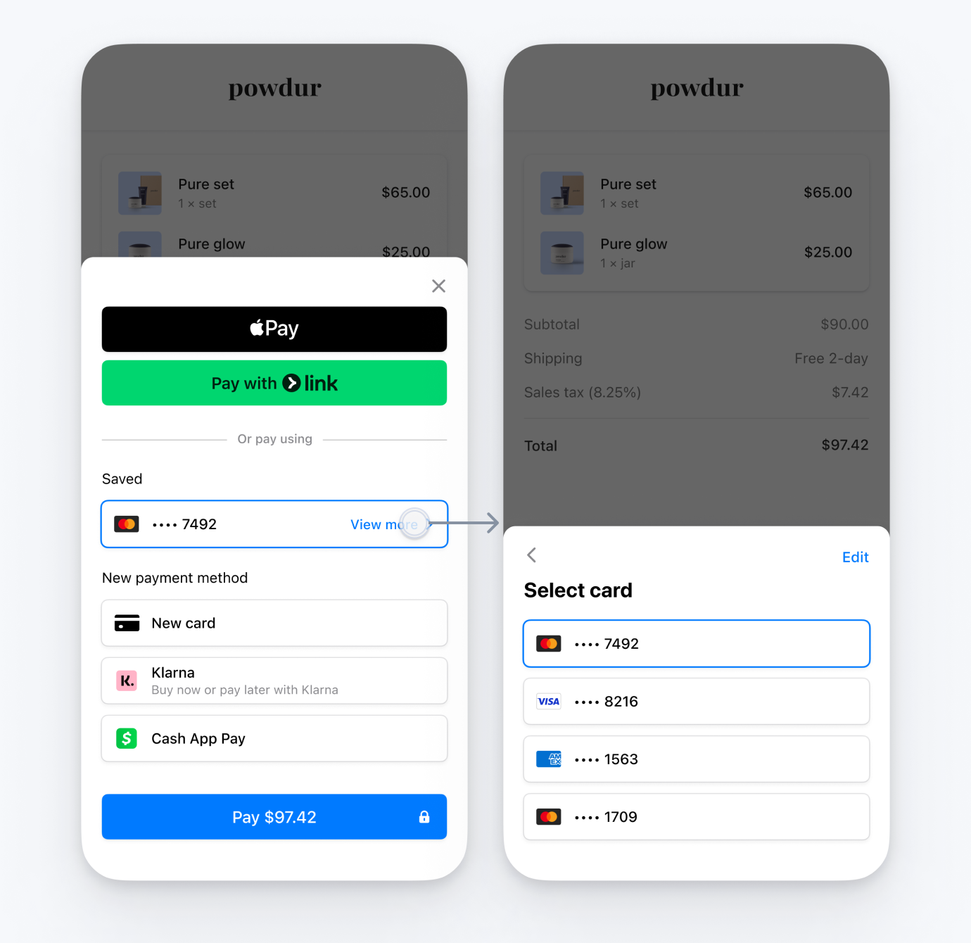 Moyens de paiement enregistrés dans la Payment Sheet