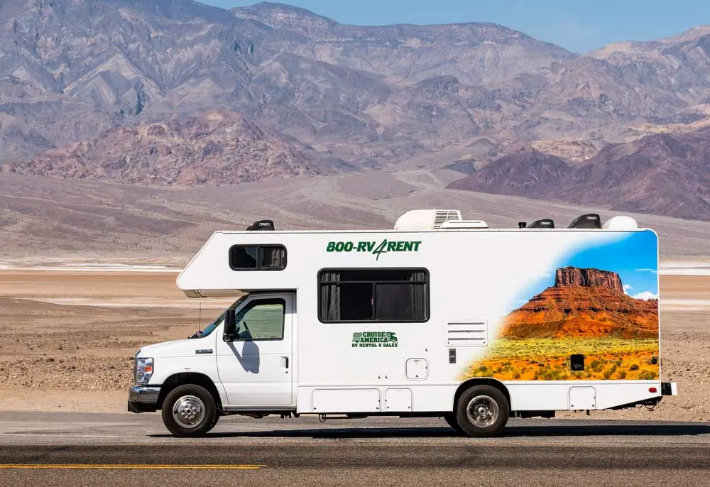 cruise america death valley A Cruise America RV parked in Death Valley, USA.