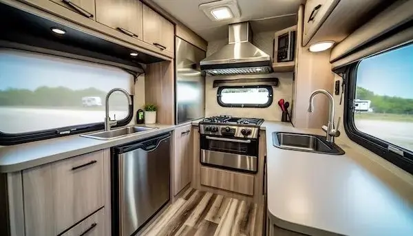 motorhome modern kitchen Modern kitchen area inside a motorhome