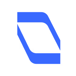 Blue geometric shape resembling a stylized tilted square with rounded edges on a black background.
