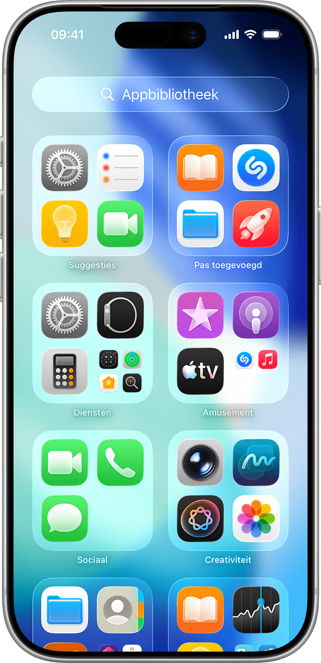 Veeg naar links op je beginscherm om naar de appbibliotheek op je iPhone te gaan.