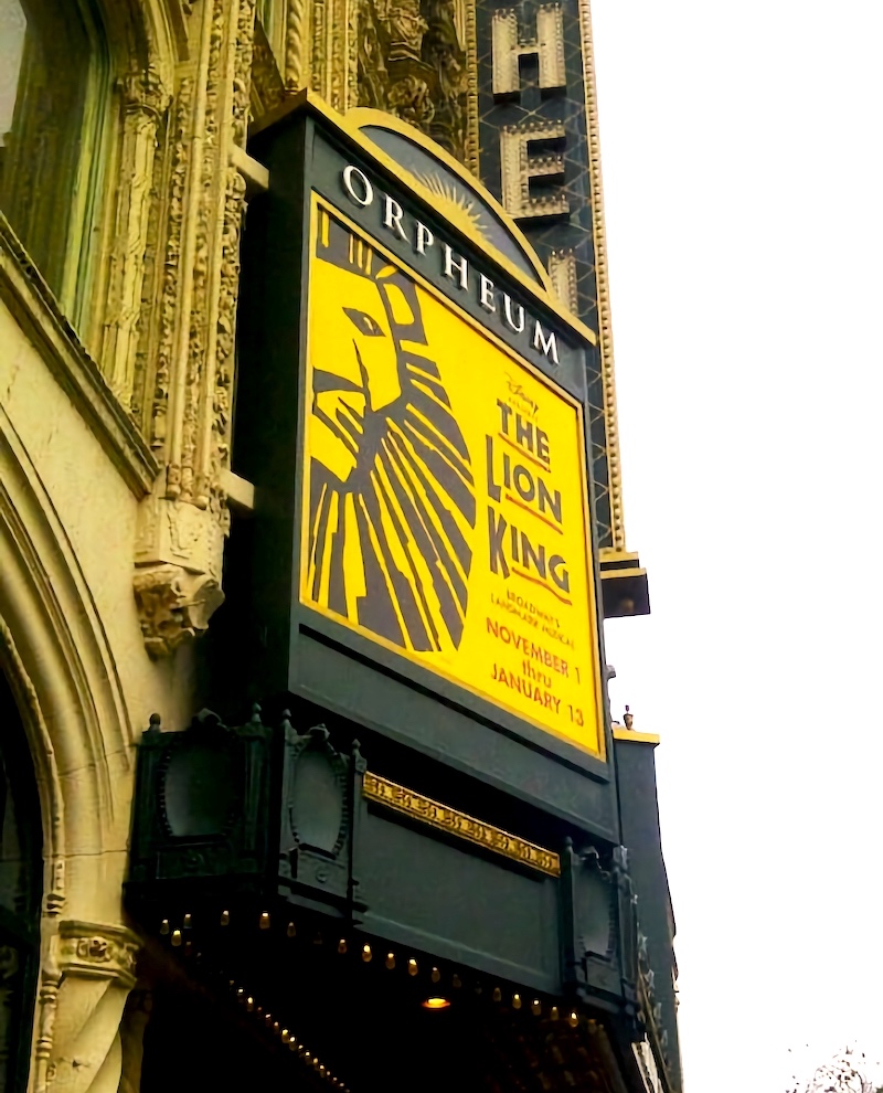 Theatre marquee showing The Lion King