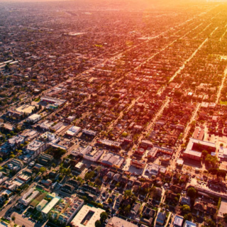 Aerial image of a dense metro area.
