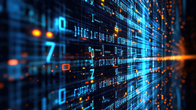 Computer data abstracted in blue and orange