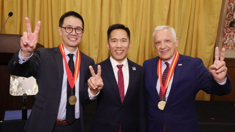 USC President Beong-Soo Kim pictured with David H. Peng and Yannis C. Yortsos.