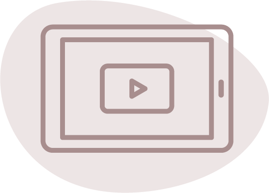 Illustrated image of an electronic table reader with a video displayed