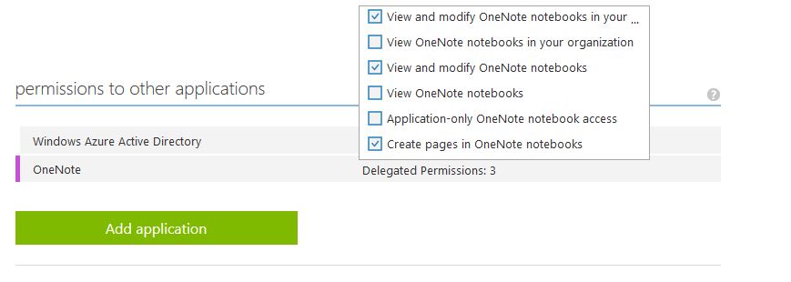 OneNote permissions scope dropdown list