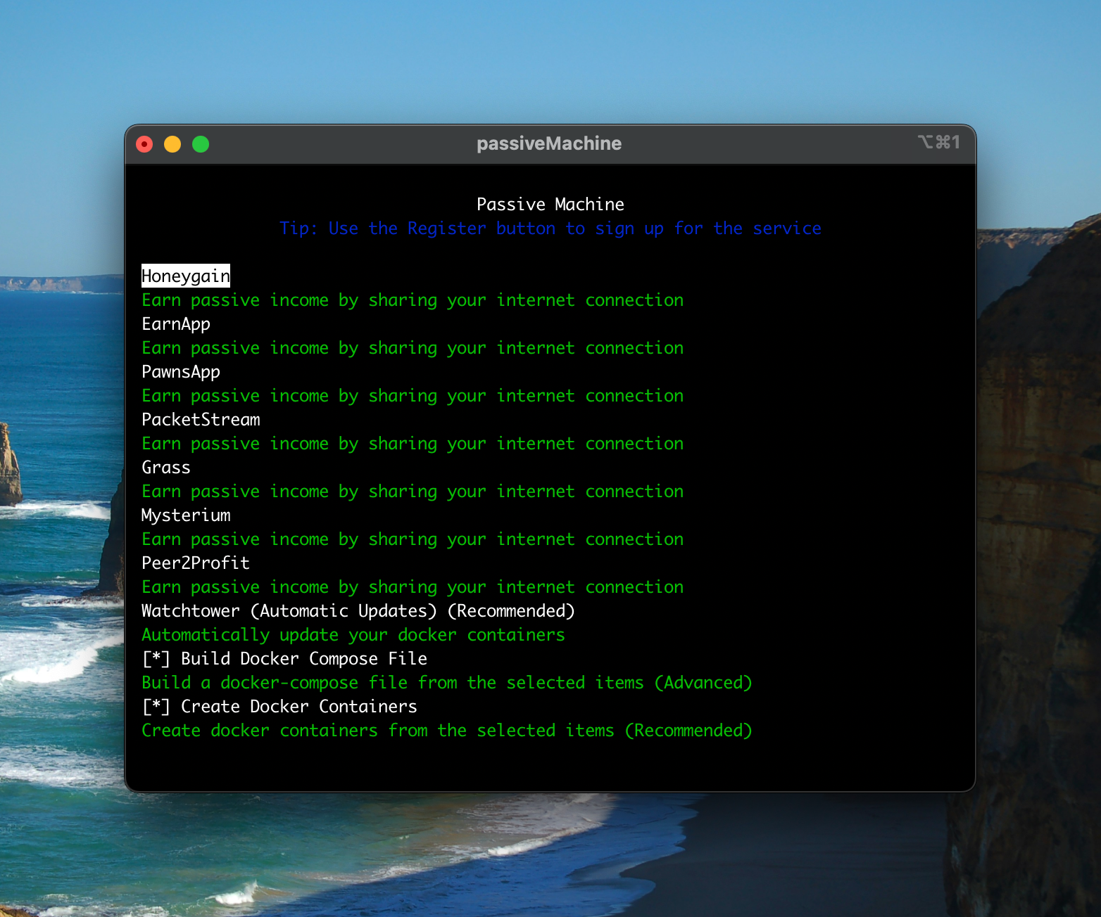 main menu