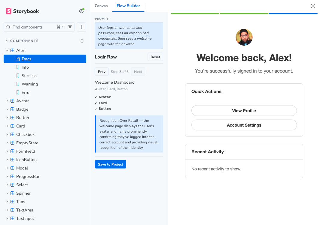 Step 3 — welcome page with avatar