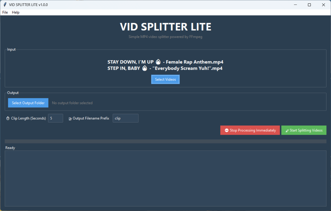 VID SPLITTER LITE File Selection