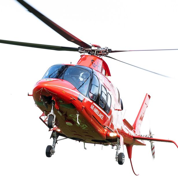 A helicopter from the Northern Ireland Air Ambulance responding to an incident