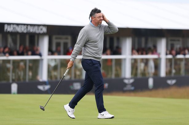 Rory McIlroy of Northern Ireland reacts to a shot at the Scottish Open
