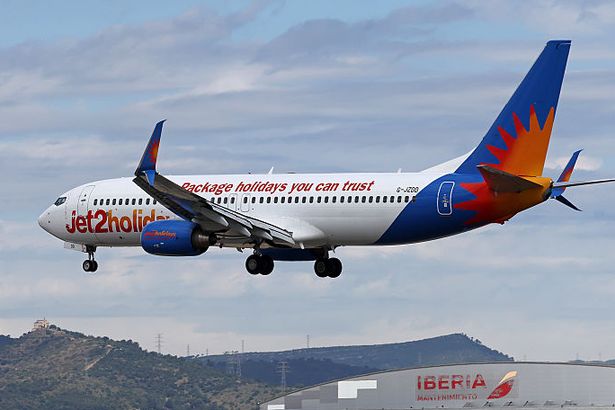 A Jet2 Boeing 737-8JP lands at Barcelona-El Prat Airport, in Barcelona, Spain