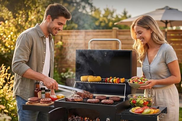 Two people using the CosmoGrill Outdoor XL BBQ