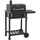 CosmoGrill Outdoor Jr. Smoker Barbecue Charcoal Portable BBQ Grill, Built-in Thermometer, Adjustable Charcoal Pan and Chimney