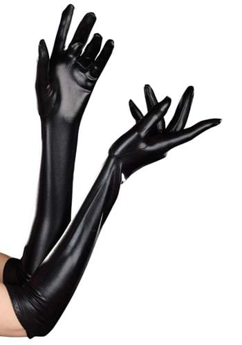 Wet Look Black Gloves