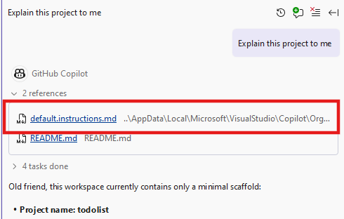 Organization-level custom instructions appearing in the reference list