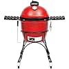 Kamado Joe KJ23RH Classic I Smoker BBQ, Outdoor Charcoal Barbecue Grill In Red With Cast Iron Cart, Heat Deflectors And Ash Tool, 18 Inch