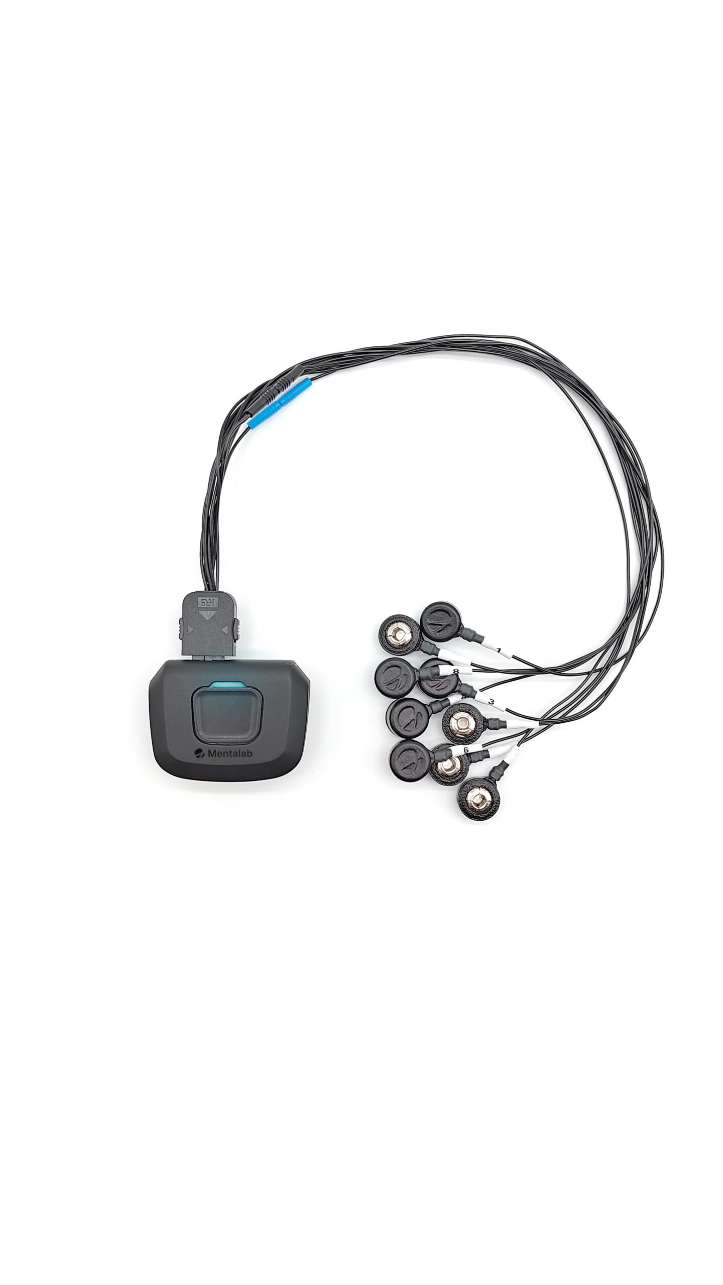 Photo of 8 channel portable EEG system with dry electrode button connectors