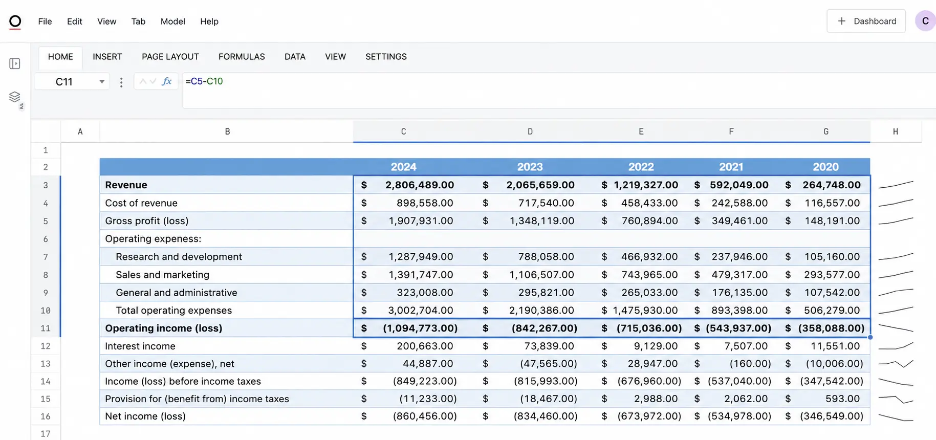 Spreadsheets screenshot