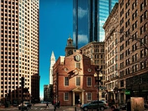 Street view of skyscrapers in boston, MA